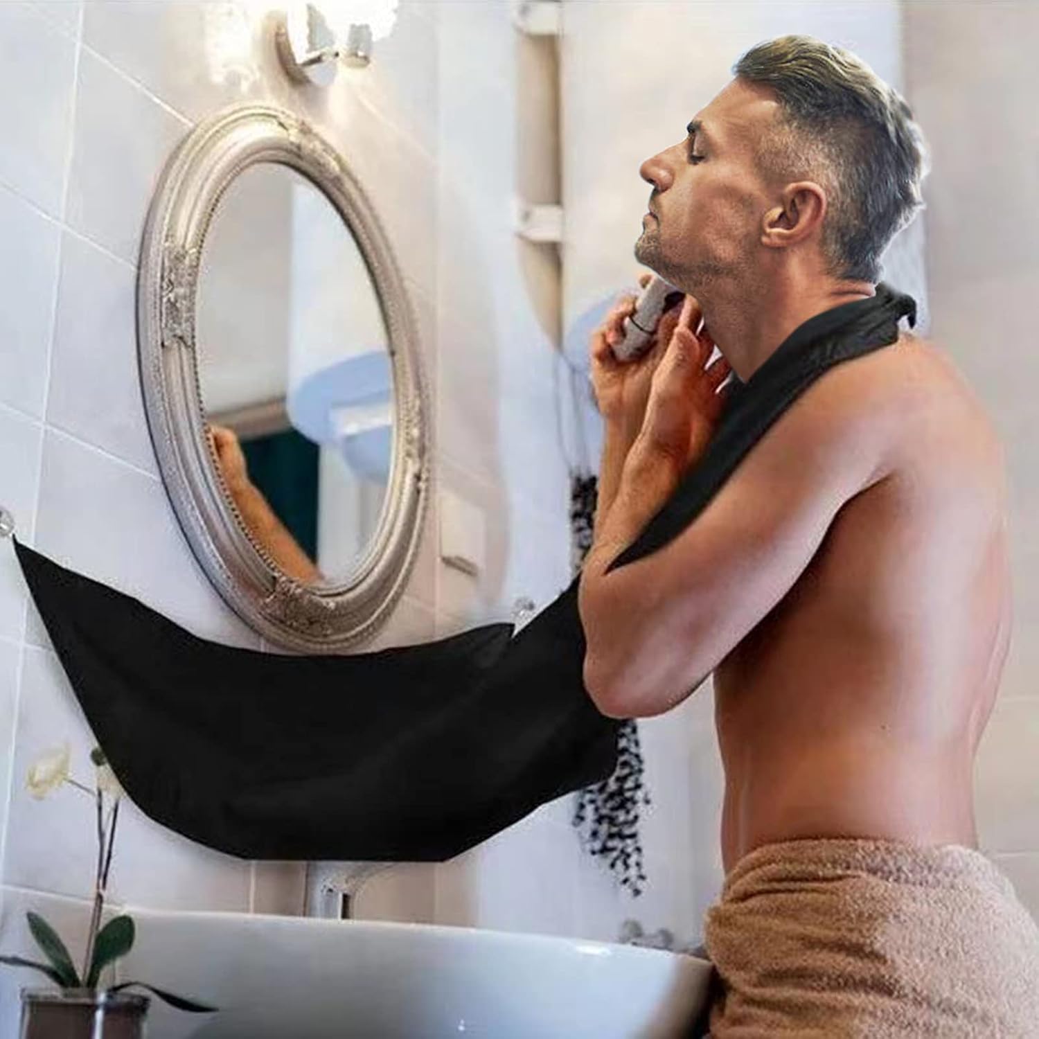 Tablier Bavoir - GroomingWallCape™ - Noir - Mon Espace Rasage